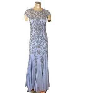 Adrianna Papell Long Gown Beaded Sequin Godet/Trumpet Flare Sz 4 #294H